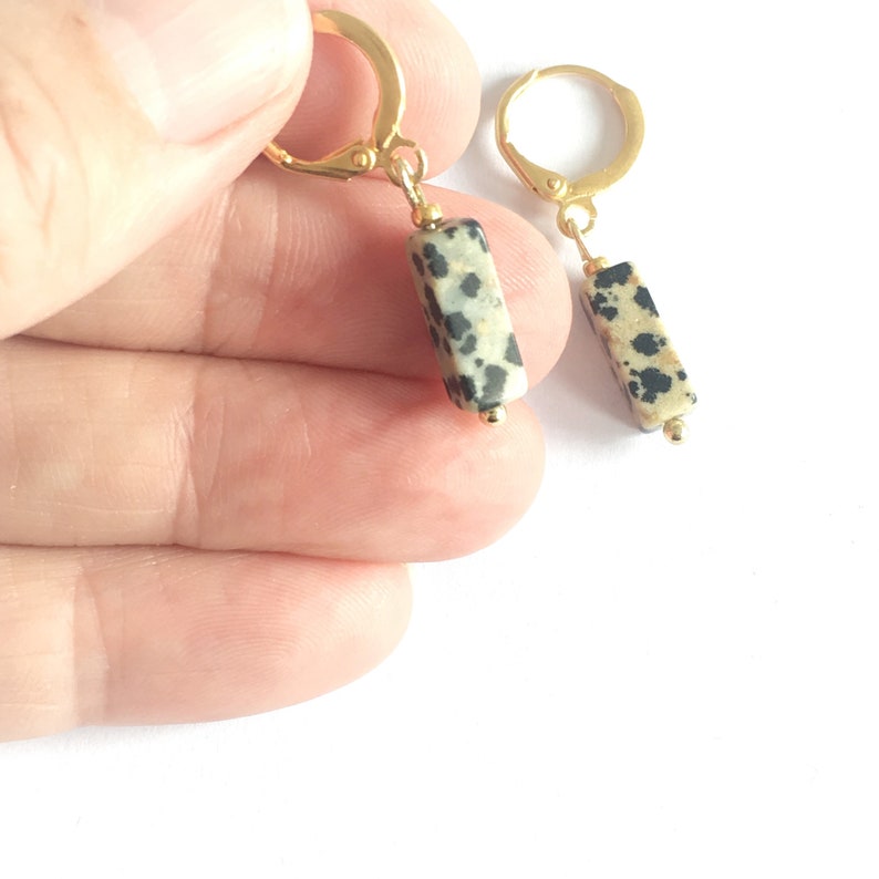 tiny earrings Gold PLated Hoops with natural stone charm small gold plated Creole