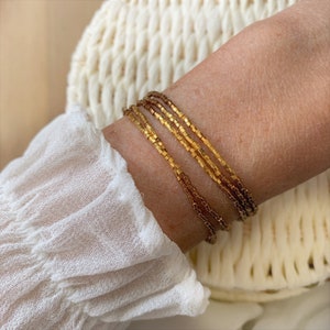 5 wrap strech bracelet, dainty Gold and topaz brown bracelet, Christmas Gift idea for her image 5
