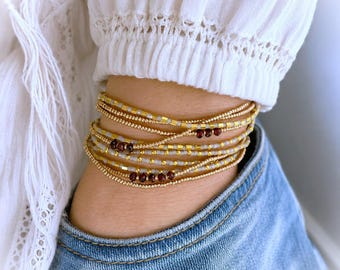 Boho Garnet wrap bracelet set, Boho chic wrapbracelets 10 wraps total, Birthstone January gift, Gift idee for her