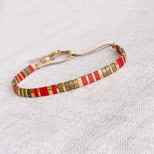 Adjustable bracelet with Tila Miyuki beads, Holiday Season jewelry, Christmas gift, Red bracelet