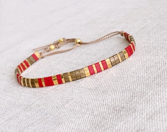 Adjustable bracelet with Tila Miyuki beads, Holiday Season jewelry, Christmas gift, Red bracelet