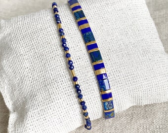 Blue bracelet set ( 2 bracelets), Lapis Lazuli Jewelry, Tila beaded bracelet, gift set for her