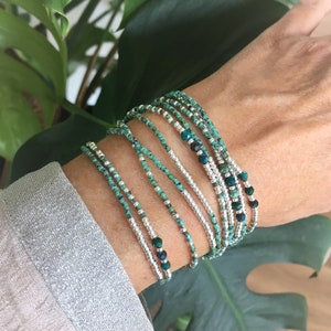 Set of two boho bracelets, Sterling silver plated beaded bracelet, Chrysocolla Jewelry