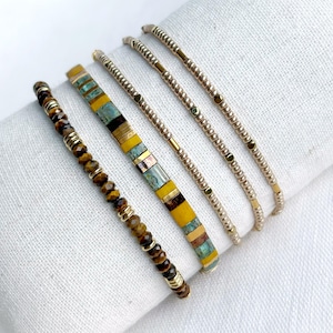 Set (3) Armbander, Tigerauge Edelstein, Tila Armband und Wickelarmband, Geschenk Schmuck set weihnachten