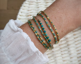 Conjunto de pulseras, pulsera envolvente y pulsera de seda con piedra preciosa, joyería boho, regalo para hermana