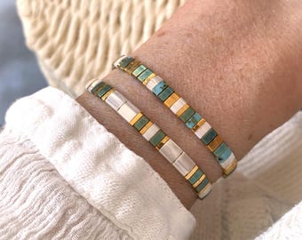 Set of 2 Tila beaded bracelets, Colorful Summer Bracelets, flat beaded bracelet