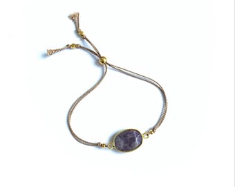 Silk cord bracelet, Amethist , adjustable silk bracelet