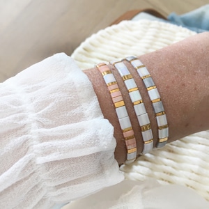 Stack of 3 Tila bracelets, Silk cord bracelet, Summer Jewelry