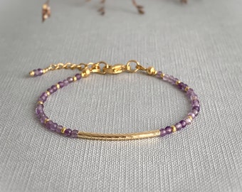 Skinny gemstone bracelet Amethyst, Birthstone February, dainty gem bracelet, Stacking bracelet