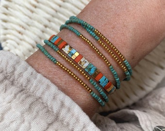 Colorful SET of two bracelets, Stacking bracelet set, Tila multicolor beaded bracelet, Summer jewelry