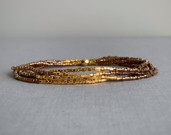 5 wrap strech bracelet, dainty Gold and topaz brown bracelet,  Christmas Gift idea for her