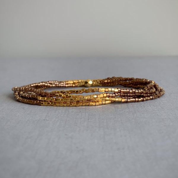 Bracelet wrap marron et doré, bracelet en perles de rocailles Miyuki, idée cadeau Noël pour elle