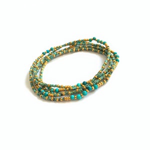 Wikkel armband Turkoois edelsteen en Japanse seed beads,