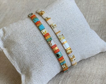 Colorful SET of 2 Tila beaded bracelets, Festival bracelets, Stacking set multicolor bracelets