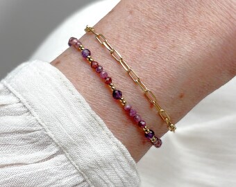 Dainty stacking bracelet with Pink Tourmaline and Amethyst, Birthstone October gift for her
