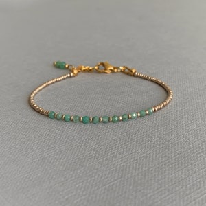 Bracelet Emerald and seed beads, Ultra skinny gem bracelet, Birthstone May gift image 6