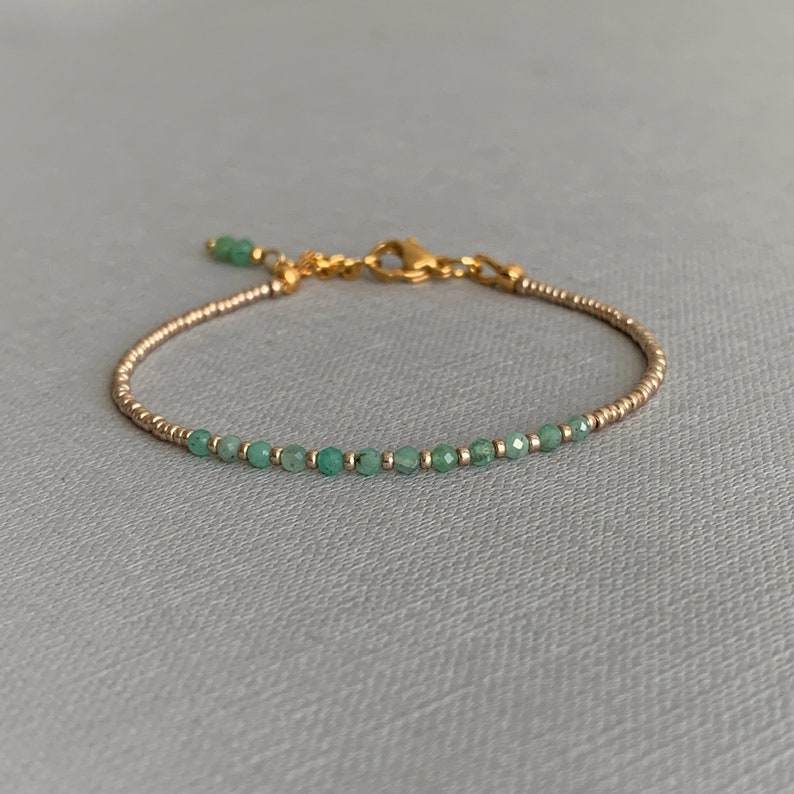 Bracelet Emerald and seed beads, Ultra skinny gem bracelet, Birthstone May gift image 6