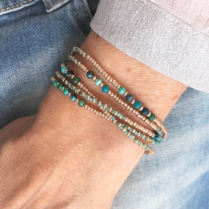 Wrapbracelet (5 wraps) with Chrysocolla Seed bead bracelet, Boho gift, Chrysocolla Jewelry