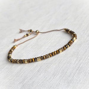 Tiger Eye adjustable gemstone bracelet on silk cord, Bracelet gift idea strength and self confidence