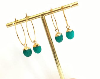 Stainless Steel Hoops, Hypoallergenic Earrings,  Gold Hoops with gemstone charm