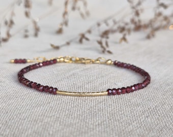 Bracelet Garnet, Skinny Gemstone Bracelet, Garnet Jewelry, Birthstone January, gift for her