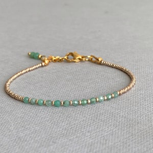 Bracelet Emerald and seed beads, Ultra skinny gem bracelet, Birthstone May gift image 1