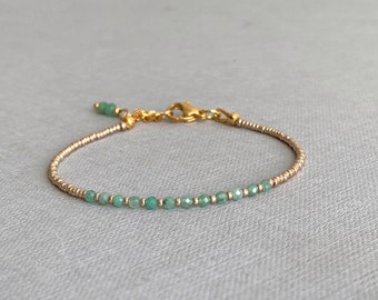 Bracelet Emerald and seed beads, Ultra skinny gem bracelet, Birthstone May gift