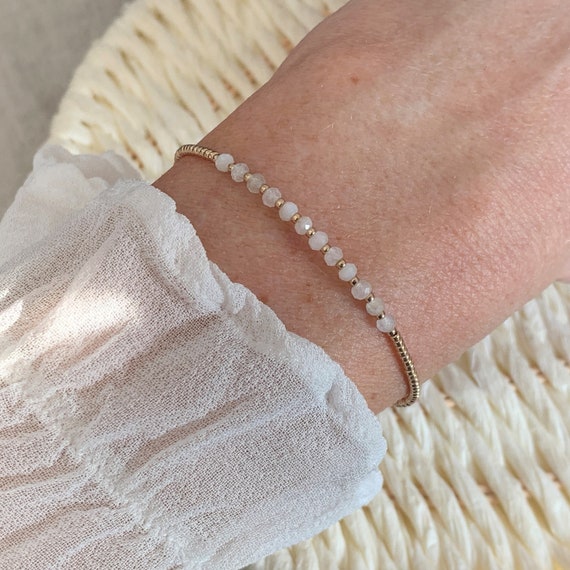 Birthstone June Moonstone Bracelet Delicate Stacking Bracelet Skinny Gemstone Bracelet Etsy