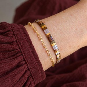Tila Miyuki-armband, justerbart färgglatt armband med platta fyrkantiga pärlor, Boho-smycken