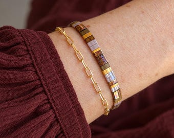 Tila bracelet, beaded Miyuki Tila bracelet, Colorfull flat beaded Bracelet in amber fall colors