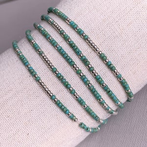 Wrapbracelet turqouise and sterling silver plated seed beads, 5 wrap bracelet, gift idea for her