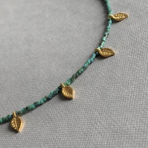 Short beaded necklace, Seed bead choker with gold plated leafs, layering necklace, gift for her image 5