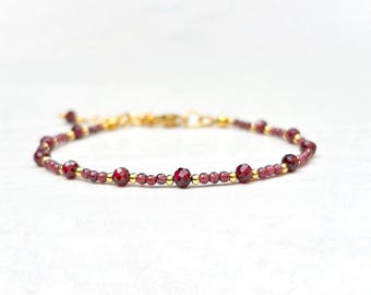 Bracelet Garnet, Skinny Gemstone Bracelet, Burgundy jewelry, Jewelry, Birthstone January, Elegant Christmas gift Mother