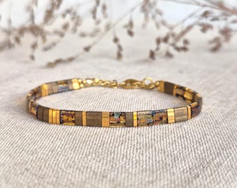 Tila bracelet, beaded Miyuki Tila bracelet, Colorfull flat beaded Bracelet in amber fall colors