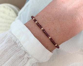 Bracelet Garnet, Skinny Gemstone Bracelet, Garnet Jewelry, Birthstone January, gift for her