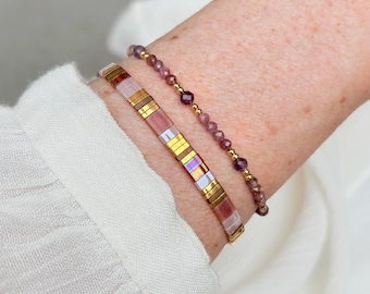Bracelet set with a tourmaline gemstone bracelet and a Tila bracelet, colorful boho chic stacking bracelets, Birthstone October gift idea