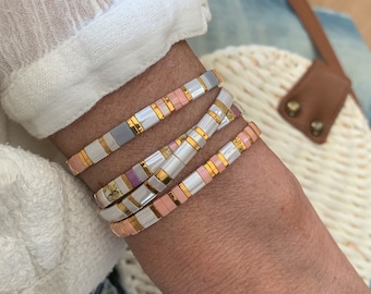 4 stack Tila bracelet set, Summer Jewelry, Blush Multicolr Tila tile beaded bracelets