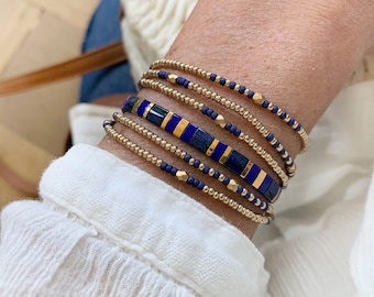 Bracelet set, Tila bracelet et bracelet elastique, Cadeau idee femme, Bijoux Bleu