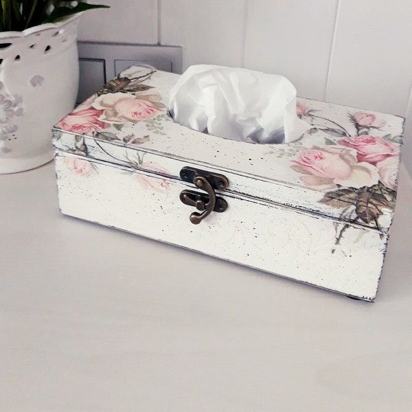 Shabby Chic Floral Pink Roses Tissue Box Cover