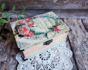 Romantic Floral Wooden Book Box