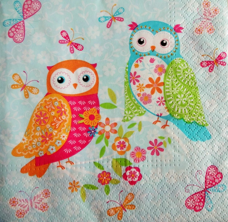 4 Owl Theme Napkins Decoupage Napkins Kids Party Napkins Etsy