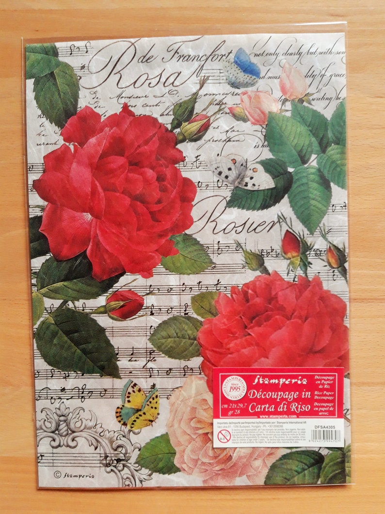 Thin Rice Paper Scrapbooking Paper Rose Theme Paper Red Rose Paper Stamperia Paper Ephemera Paper for Decoupage Romantic Rice Paper