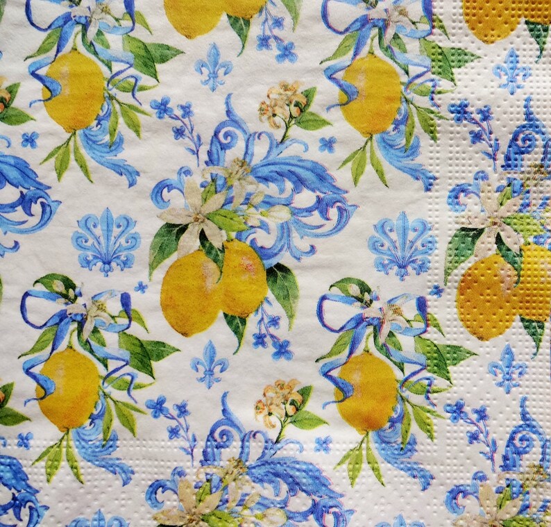 4 Lemon Printed Paper Napkins for Mixed Media Collage Etsy