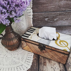 Wooden Music Theme Tissue Box Cover  Gift for Music Lover Home Decor for Music Teacher Gift Idea