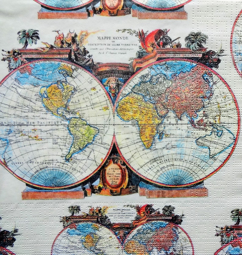 4 Map of the World Decoupage Printed Paper Napkins Etsy