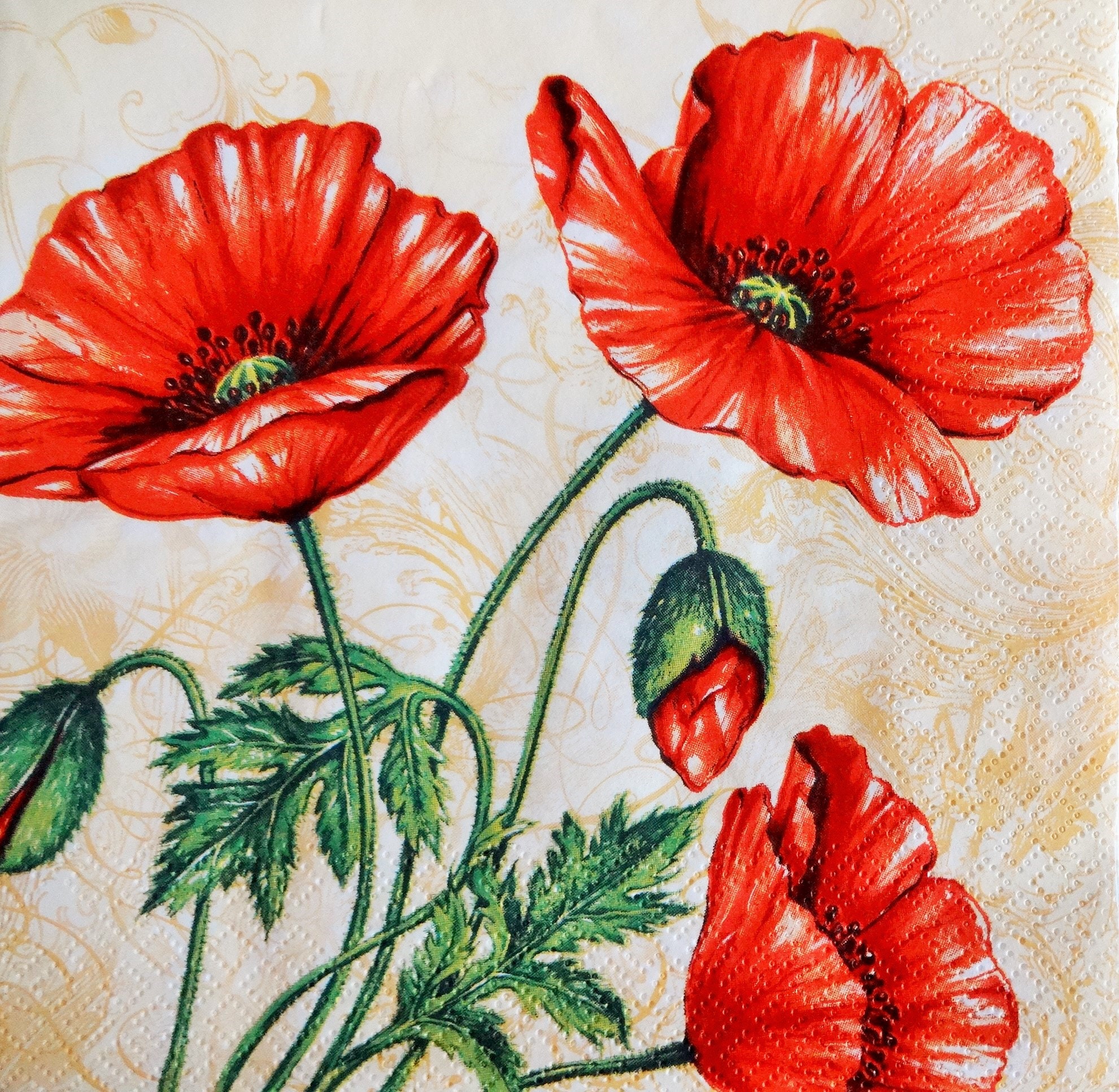 4 Poppy Paper Napkin Decoupage Napkins Decoupage Paper Etsy