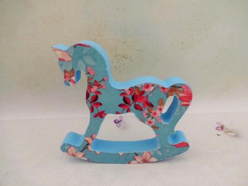 Rocking Horse Decor Blue Nursery Wooden Baby Shower Gift Uni Girl