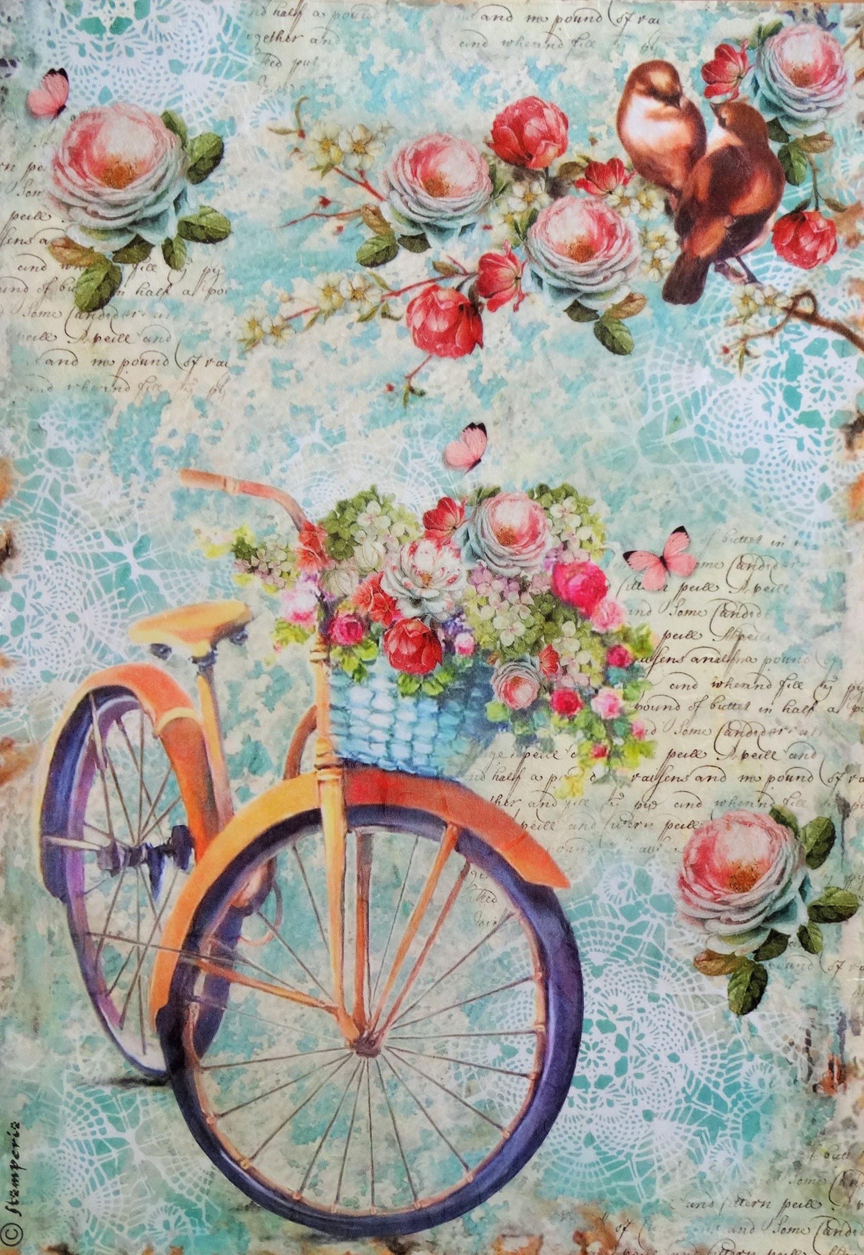 Bike Theme Rice Paper Floral Rice Paper Decoupage Paper | Etsy
