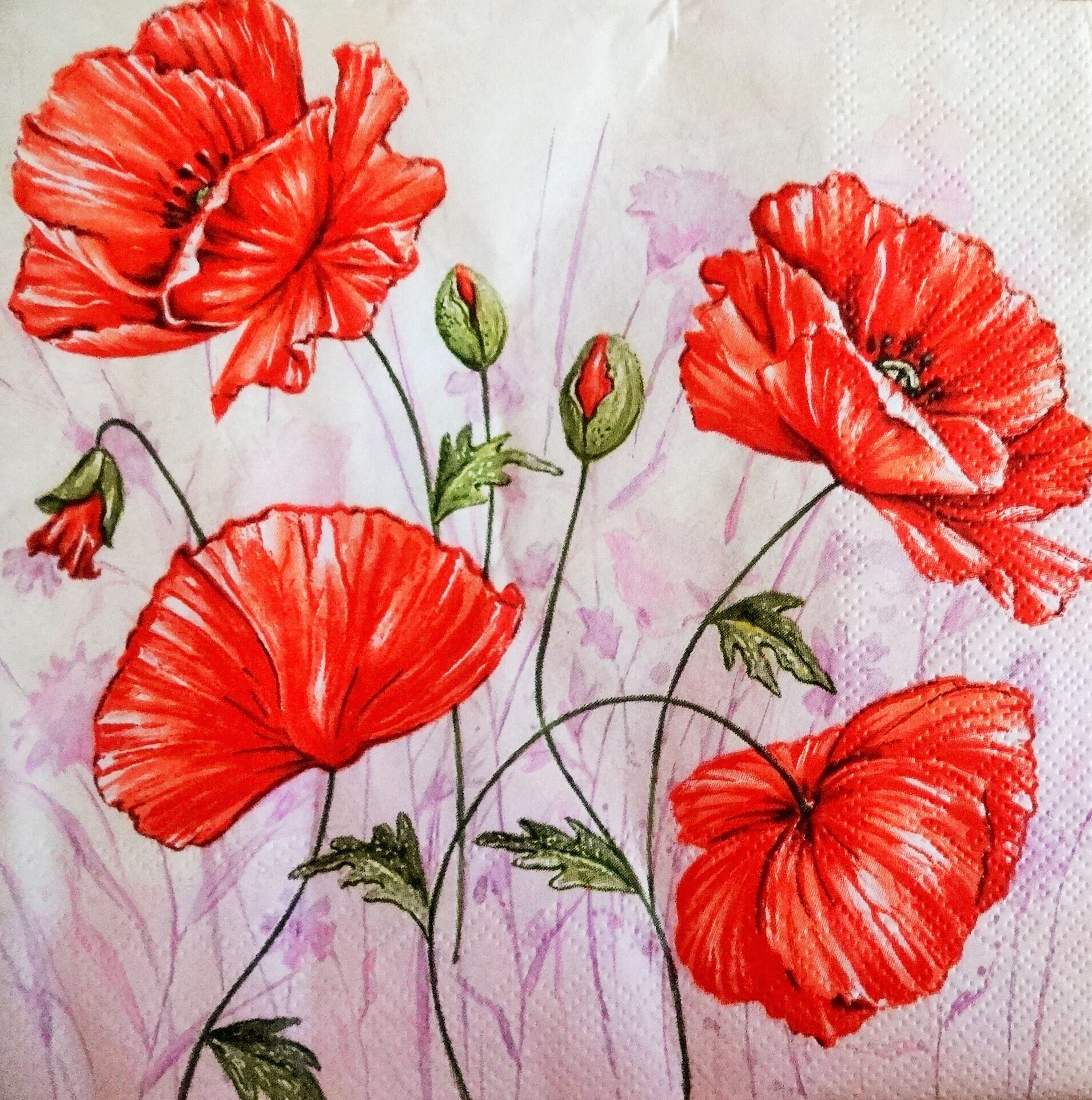 4 Poppy Decoupage Napkins Printed Paper Napkins Mixed Media Etsy