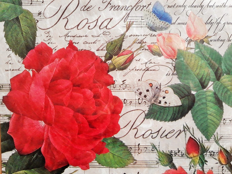 Thin Rice Paper Scrapbooking Paper Rose Theme Paper Red Rose Paper Stamperia Paper Ephemera Paper for Decoupage Romantic Rice Paper